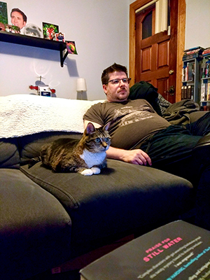 Molly and I watching bird videos.